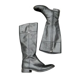 Tory Burch Black logo talk leather boots size 9